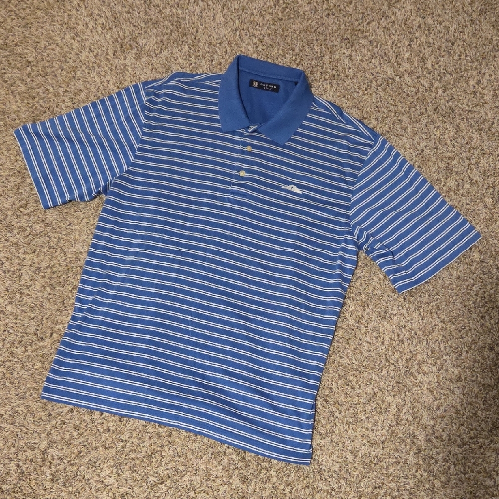 Peter Millar Blue and White Striped Polo Golf Shirt Mens Size XL